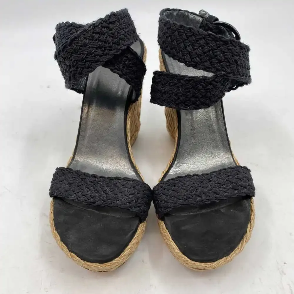 Stuart Weitzman Black Tan Woven Espadrille Wedges | Regular US10